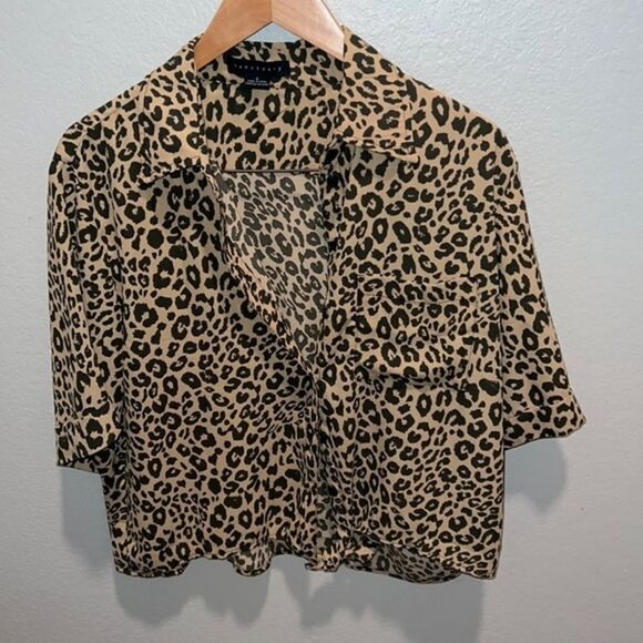 Sanctuary button front tie waist leopard print top oversized button down Small - Picture 1 of 5